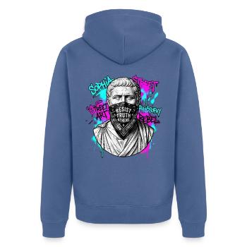Kunst Statur Bandana - Unisex Premium Bio Zip Hoodie - Taubenblau - Hinten - Nico (187cm)