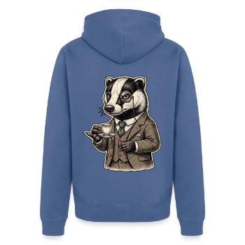 Kaffee Stinktier - Unisex Premium Bio Zip Hoodie - Taubenblau - Hinten - Nico (187cm)