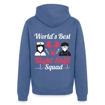 Nachtschicht Krankenpflege Anerkennung Urologie - Unisex Premium Bio Zip Hoodie - Taubenblau - Hinten - Nico (187cm)