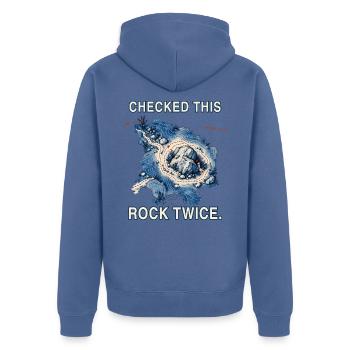 Geocaching — Diesen Stein zweimal überprüft - Unisex Premium Bio Zip Hoodie - Taubenblau - Hinten - Nico (187cm)