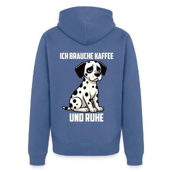 Ich Brauche Kaffee und Ruhe Dalmatiner Dal - Unisex Premium Bio Zip Hoodie - Taubenblau - Hinten - Nico (187cm)