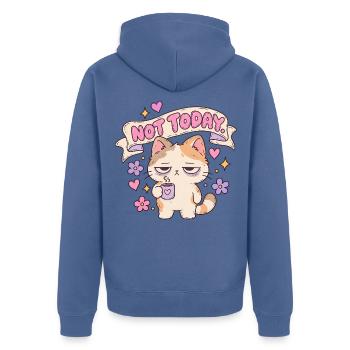 Not Today Katze mit Latte Banner - Unisex Premium Bio Zip Hoodie - Taubenblau - Hinten - Nico (187cm)