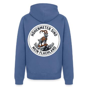 Trailrunning-Shirt Höhenmeter Steinbock - Unisex Premium Bio Zip Hoodie - Taubenblau - Hinten - Nico (187cm)