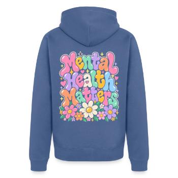 Mentale Gesundheit Blütenzauber - Unisex Premium Bio Zip Hoodie - Taubenblau - Hinten - Nico (187cm)
