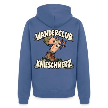 Wanderclub Knieschmerz Wandern Wanderer - Unisex Premium Bio Zip Hoodie - Taubenblau - Hinten - Nico (187cm)