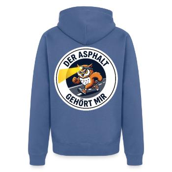 Frühaufsteher Läufer-Design Stirnlampe Eule - Unisex Premium Bio Zip Hoodie - Taubenblau - Hinten - Nico (187cm)