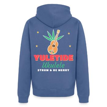 Yuletide Ukulele Weihnachts-Ukulele-Musiker - Unisex Premium Bio Zip Hoodie - Taubenblau - Hinten - Nico (187cm)