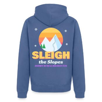 Sleigh the Slopes Retro Weihnachtsskifahrer - Unisex Premium Bio Zip Hoodie - Taubenblau - Hinten - Nico (187cm)