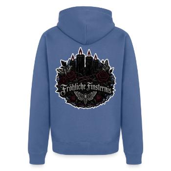 Fröhliche Finsternis Adventskranz Gothic Shirt - Unisex Premium Bio Zip Hoodie - Taubenblau - Hinten - Nico (187cm)