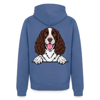 English Springer Spaniel - Unisex Premium Bio Zip Hoodie - Taubenblau - Hinten - Nico (187cm)