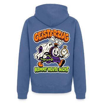 Geisterzug - kommt heute nicht - Unisex Premium Bio Zip Hoodie - Taubenblau - Hinten - Nico (187cm)