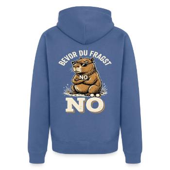Capybara Bevor Du Fragst No Lustiger Spruch - Unisex Premium Bio Zip Hoodie - Taubenblau - Hinten - Nico (187cm)
