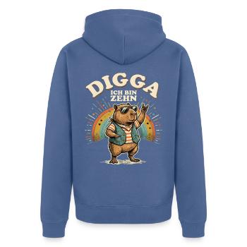 Capybara Digga Ich Bin Zehn Geburtstag Spruch - Unisex Premium Bio Zip Hoodie - Taubenblau - Hinten - Nico (187cm)