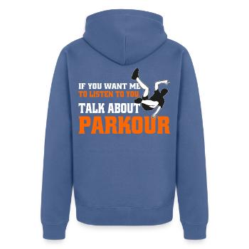  Parkour-Freestyle Freerunning Freerunner - Unisex Premium Bio Zip Hoodie - Taubenblau - Hinten - Nico (187cm)