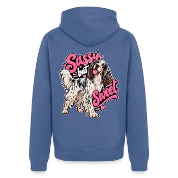 Englischer Zuspieler - Unisex Premium Bio Zip Hoodie - Taubenblau - Hinten - Nico (187cm)