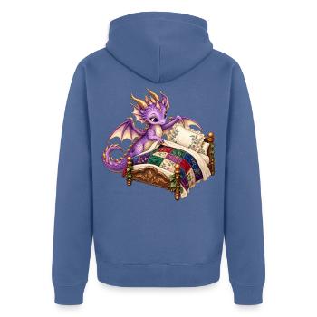 Lila Drache auf Quiltbett - Unisex Premium Bio Zip Hoodie - Taubenblau - Hinten - Nico (187cm)