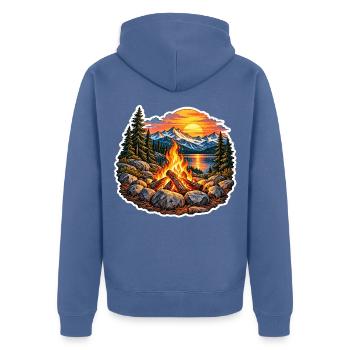 Lagerfeuer am Bergsee - Unisex Premium Bio Zip Hoodie - Taubenblau - Hinten - Nico (187cm)