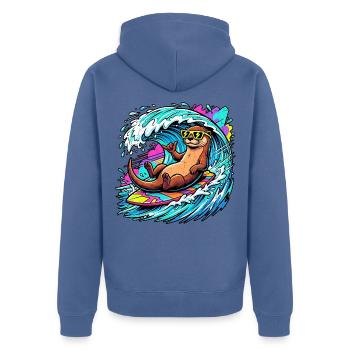 Relaxed Surfer Otter - Unisex Premium Bio Zip Hoodie - Taubenblau - Hinten - Nico (187cm)