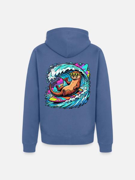 Relaxed Surfer Otter - Unisex Premium Bio Zip Hoodie - Taubenblau