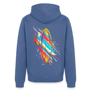 Surfbrett Graffiti - Unisex Premium Bio Zip Hoodie - Taubenblau - Hinten - Nico (187cm)