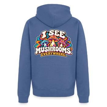 Ich sehe Pilze überall - Unisex Premium Bio Zip Hoodie - Taubenblau - Hinten - Nico (187cm)
