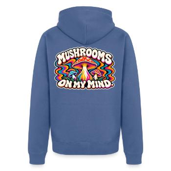 Psychedelische Pilze On My Mind - Unisex Premium Bio Zip Hoodie - Taubenblau - Hinten - Nico (187cm)