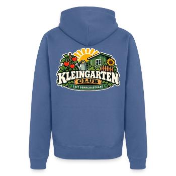 Kleingarten Club Sonnenaufgang - Unisex Premium Bio Zip Hoodie - Taubenblau - Hinten - Nico (187cm)