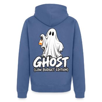 Geist Cartoon Low Budget Edition - Unisex Premium Bio Zip Hoodie - Taubenblau - Hinten - Nico (187cm)