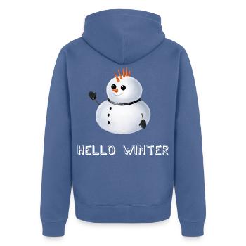 Hello Winter - Punk Schneemann - Unisex Premium Bio Zip Hoodie - Taubenblau - Hinten - Nico (187cm)