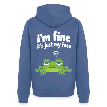 Mir geht's gut, es ist nur mein Gesicht. - Unisex Premium Bio Zip Hoodie - Taubenblau - Hinten - Nico (187cm)