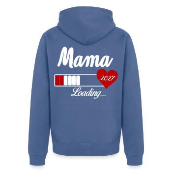 Mama Loading 2027 Herz - Unisex Premium Bio Zip Hoodie - Taubenblau - Hinten - Nico (187cm)