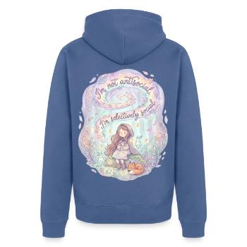 Süßes Fuchsmädchen selektiv sozial - Unisex Premium Bio Zip Hoodie - Taubenblau - Hinten - Nico (187cm)