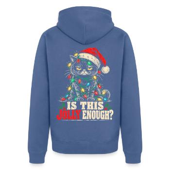 Jolly Cat mit Lichterkette - Unisex Premium Bio Zip Hoodie - Taubenblau - Hinten - Nico (187cm)