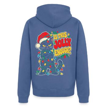 Grimmiger Weihnachtskater mit Lichtern - Unisex Premium Bio Zip Hoodie - Taubenblau - Hinten - Nico (187cm)