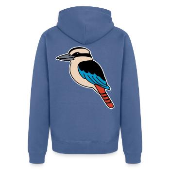 Kookaburra - Lachender Hans - Unisex Premium Bio Zip Hoodie - Taubenblau - Hinten - Nico (187cm)
