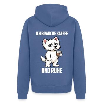 Ich Brauche Kaffee und Ruhe West highland terrier  - Unisex Premium Bio Zip Hoodie - Taubenblau - Hinten - Nico (187cm)