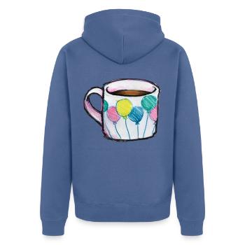 Ballon-Blumenstrauß-Tassen-Sketch - Unisex Premium Bio Zip Hoodie - Taubenblau - Hinten - Nico (187cm)