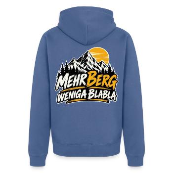 mehr Berg weniga blabla - für echte Wanderer - Unisex Premium Bio Zip Hoodie - Taubenblau - Hinten - Nico (187cm)