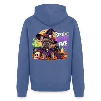  Resting Witch Face Französische Bulldogge Hexe - Unisex Premium Bio Zip Hoodie - Taubenblau - Hinten - Nico (187cm)