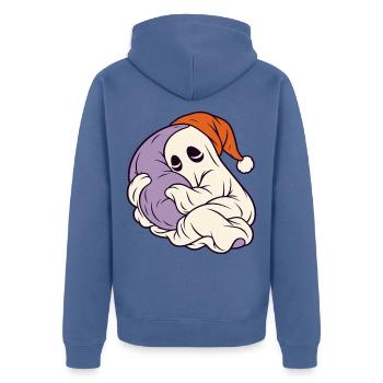 Schlafender Geist mit Weihnachtsmütze - Unisex Premium Bio Zip Hoodie - Taubenblau - Hinten - Nico (187cm)
