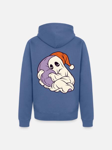 Schlafender Geist mit Weihnachtsmütze - Unisex Premium Bio Zip Hoodie - Taubenblau