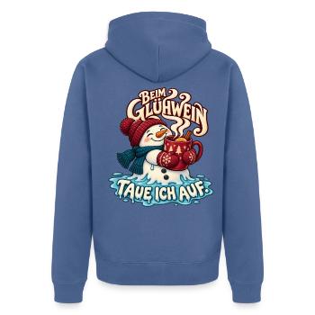 Beim Glühwein taue ich auf – Schneemann - Unisex Premium Bio Zip Hoodie - Taubenblau - Hinten - Nico (187cm)