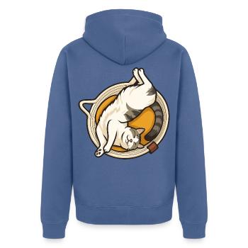 Katze - Unisex Premium Bio Zip Hoodie - Taubenblau - Hinten - Nico (187cm)