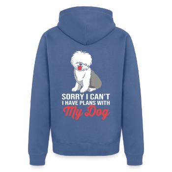 Englischer Schäferhund - Unisex Premium Bio Zip Hoodie - Taubenblau - Hinten - Nico (187cm)
