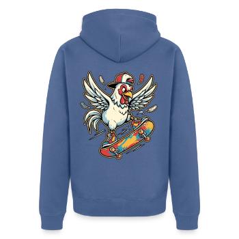 Skater Chicken - Unisex Premium Bio Zip Hoodie - Taubenblau - Hinten - Nico (187cm)