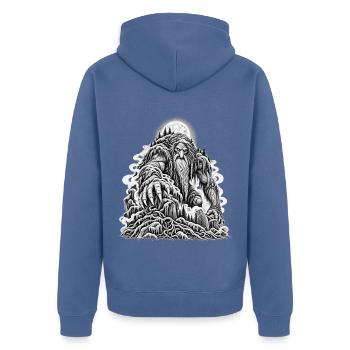 Düsterer Waldtroll im Mondschein - Unisex Premium Bio Zip Hoodie - Taubenblau - Hinten - Nico (187cm)