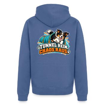 Tunnel Rein Chaos Raus – Hundedesign - Unisex Premium Bio Zip Hoodie - Taubenblau - Hinten - Nico (187cm)