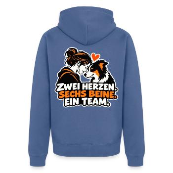 Zwei Herzen Sechs Beine Team - Unisex Premium Bio Zip Hoodie - Taubenblau - Hinten - Nico (187cm)