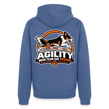 Agility Hund Rally Logo - Unisex Premium Bio Zip Hoodie - Taubenblau - Hinten - Nico (187cm)