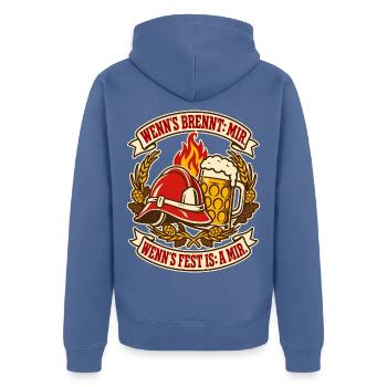 Feuerwehr Wenns brennt mir - Unisex Premium Bio Zip Hoodie - Taubenblau - Hinten - Nico (187cm)